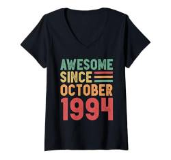 Damen Tolles Geschenk zum 30. Geburtstag von Oktober 1994 T-Shirt mit V-Ausschnitt von Awesome Since October Retro Birthday Gifts