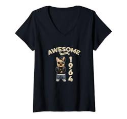 Damen Geburtstag Awesome since 1964 Herren Damen Hunde T-Shirt mit V-Ausschnitt von Awesome since Spruch Cooler Hunde Geburtstag