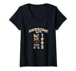 Damen Geburtstag Awesome since 1992 Herren Damen Hunde T-Shirt mit V-Ausschnitt von Awesome since Spruch Cooler Hunde Geburtstag