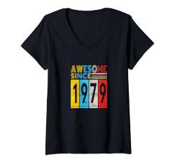 Damen Awesome since 1979 Mann Frau Deko Lustig Retro T-Shirt mit V-Ausschnitt von Awesome since Spruch Geburtstag