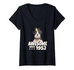 Damen Geburtstag Awesome since 1952 Herren Damen Hunde König T-Shirt mit V-Ausschnitt von Awesome since Spruch Hunde König Geburtstag