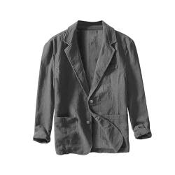 Awoyep Sommer Sakko Herren, Herren Leinen Sakko Blazer Freizeit Anzugjacke Zwei Knopf Leichte Sportmäntel, Leinenanzug Herren Sommer Sakkos für Herren(Dark Gray,XXL) von Awoyep