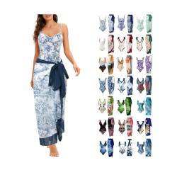 Awrvia Badeanzug Damen Sport Zweiteilig V Ausschnitt Badekleid Elegant Blumen Gedruckt Schwimmrock Set Sexy Mode Badeanzugkleid Sport Langer Schwimmanzug Vintage Monokini Schlanke Strandmode von Awrvia