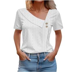 Tshirt Damen Elegant Oberteile Sommer Kurzarm Bluse Hohle Tunika Tee Tops Retro Geschäft Shirt Freizeit Basic Hemdbluse mit Knopfleiste Sommerbluse Bequemer Lang Sommershirt für Frauen von Awrvia