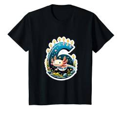 Kinder Axolotl wird 6 Jahre alt, Geburtstagsparty, 6. Junge, Geburtstag, Mädchen T-Shirt von AwweTees Co.