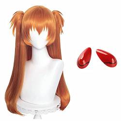 AxBALL Bewerben Sie Sich bei Ginger Orange for Asuka Cosplay + Haarnadel Anime Pigtails Damen Lange Gerade 2 Pferdeschwänze Halloween Haar + Mütze von AxBALL