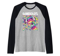 Gamesolotl Axolotl Gamer Zocker Kawaii Axolotl Gaming Raglan von Axolotl Bekleidung Damen Herren Jungen Mädchen