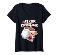 Damen Xmas Axolotl Weihnachtsmann auf Axolotl Weihnachten T-Shirt mit V-Ausschnitt von Axolotl Christmas for kids, women & men