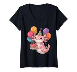 Damen Axolotl Geburtstag Party Kawaii Geburtstag Jungen Mädchen Niedlich Axolotl T-Shirt mit V-Ausschnitt von Axolotl Funny Costume Outfit Adult Youth Gifts