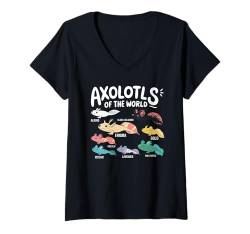 Damen Axolotls of the World Süßes Anime-Salamander-Kunstwerk Kawaii T-Shirt mit V-Ausschnitt von Axolotl Lover Kawaii Amphibian Artwork Otaku