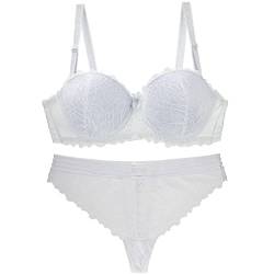 Frauen BHs und Panty Sets Spitze Dessous Set Bügel Push up BH und Tanga Sets Sexy Bralette Unterwäsche, weiß, 85B von Ayigedu