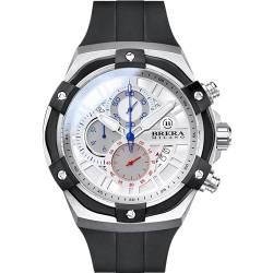 Brera Milano Herrenuhr Supersportlich Evo 45 mm Chronograph Quarz Gehäuse Stahl, Zifferblatt weiß - Armband Naturkautschuk Schwarz von B BRERA MILANO