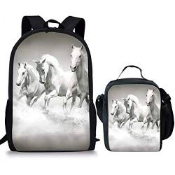 2 in 1 Kinder Rucksack Set Pferd Crazy Print Schultasche und Lunchbox 2 Stück für Teenager Mädchen Jungen, farbe, 5.0cm*10.5cm*20.5cm, federmäppchen von BAAROO