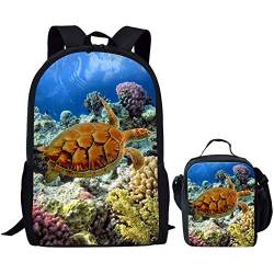 Kinder Rucksack Elementary Mädchen mit Lunchtasche Set Schildkröte Ozean Druck Kinder Jungen Schultasche Büchertasche und Lunchbox, farbe, 5.0cm*10.5cm*20.5cm, federmäppchen von BAAROO