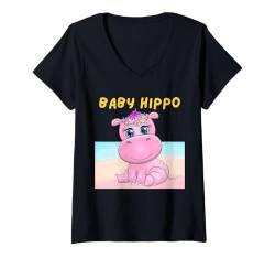 Damen BABY-NILPFERD 11 TEST1 T-Shirt mit V-Ausschnitt von BABY HIPPO 11 by ZACHIRA.UN