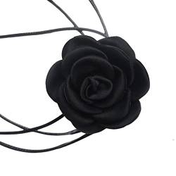 BABYVIVA Halsketten für Frauen, Schwarz Kamelie Halsband Choker Kette Gothic Seil Choker Halskette Kostüm Party Pom Vampir Choker für Frauen und Mädchen, Flowers 5cm long string 140cm, Stoff = von BABYVIVA