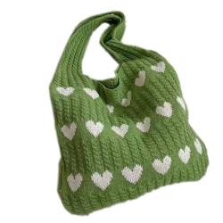 BABYVIVA Modische Handtasche, lässige Tasche, Schultertasche für Damen und Mädchen, vielseitige gestrickte Herztaschen, große Kapazität, Häkeltasche, grün, Reference size chart von BABYVIVA