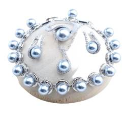 BAFAFA Perlenschmuck-Sets for Frauen, Silber 925, weiße Zirkon-Ringe, Stein-Armbänder, Ohrringe, Anhänger, Halsketten-Set (Color : 4PCS-Gray, Size : 9) von BAFAFA