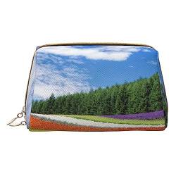 Make-up-Tasche mit Regenbogen-Blumen-Motiv, bedruckt, Reise-Make-up-Veranstalter, Kosmetikpinseltaschen, Leder-Make-up-Koffer, Reißverschluss-Tasche, Kulturbeutel für Damen, weiß, Einheitsgröße von BAFAFA