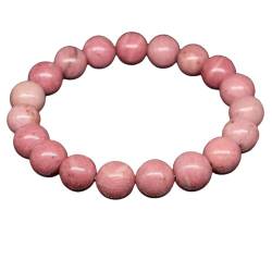 BAIYUE Edelstein Armband Damen, Naturstein-Kristall-Armbänder, Rosa Rhodonit, Modisches Mala-Perlenarmband, Glücksbringer, Stretch-Armbänder Für Frauen Und Männer von BAIYUE