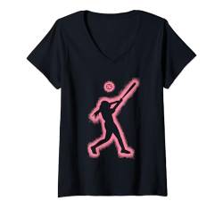 Damen Softballspieler Softball Damen Mädchen Kinder T-Shirt mit V-Ausschnitt von Softball Bekleidung Damen Herren Mädchen Jungen