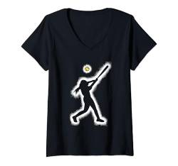 Damen Softballspieler Softball Damen Mädchen Kinder T-Shirt mit V-Ausschnitt von Softball Bekleidung Damen Herren Mädchen Jungen