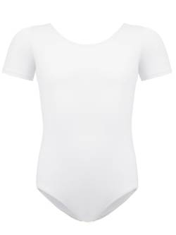 BALAYSIER Ballettkleidung Mädchen-Damen, Turnanzug Kurzarm Baumwolle Gr-100-170 Ballett Trikot Gymnastikanzug Tanzbody(Weiß, 150) von BALAYSIER