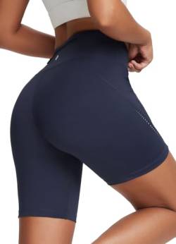 BALEAF Damen 7'' Sportshorts Schnell Trockenes Laufhose kurz High Waisted Blickdicht Radlerhose mit Taschen Kurze Leggings Kompression Blau XS von BALEAF