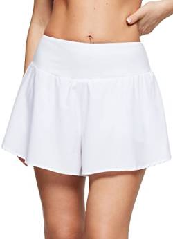 BALEAF Damen Badeshorts UPF 50+ Baderock 2 in 1 Bademode Hoch taile Hoserock Schwimmshorts Schwimmrock Weiß S von BALEAF