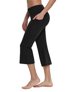 BALEAF Damen Capri Yogahose mit Handytasche Bootcut Hose Sporthose Schwarz L von BALEAF