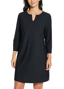 BALEAF Damen Cover Up Kleid Sonnenschutz 3/4 Ärmel Tunika Strandkleid UPF 50+ Badeanzug Abdeckungen mit Taschen Schwarz XL von BALEAF