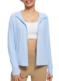 BALEAF Damen UV SPF UPF 50+ Shirt mit Kapuze Sonnenschutz Langarm Shirt Kapuzenjacke mit Reißverschluss Sun Hoodie Blau XXL von BALEAF