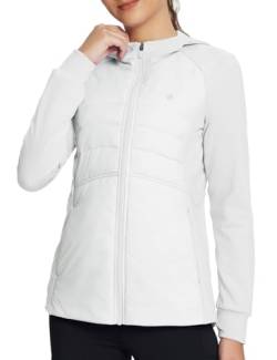 BALEAF Damen isoliert Laufjacken Wasserdicht Puffer Hybrid Daunen Winterjacke Wandern Reißverschlusstaschen mit Hoodie Weiß S von BALEAF