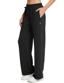 BALEAF Jogginghose Damen Hose gerades Bein Sporthose mit Taschen Atmungsaktive Sommerhose Sweatpants mit Streifen Für Fitness Casual Schwarz S von BALEAF