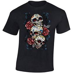 BANGPAI Sugar Skulls Roses T Shirt Day of Dead Flowers Dia De Los Muertos Shirt Size XL von BANGPAI