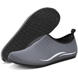 BARFULKER Badeschuhe Herren Damen Wasserschuhe Neopren Schwimmschuhe Strandschuhe Schnell Trocknend Aquaschuhe rutschfest Leicht BarfußSchuhe,Grau 45 EU von BARFULKER