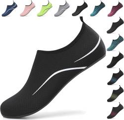 BARFULKER Badeschuhe Wasserschuhe Leicht Damen Schwimmschuhe Herren Schnell Trocknend Aquaschuhe rutschfeste Strandschuhe Surfschuhe Barfußschuhe für Männer Frauen Beach Pool, Schwarz 37 EU von BARFULKER