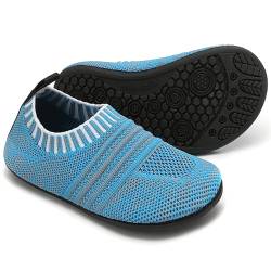 BARFULKER Hausschuhe Kinder Jungen Mädchen Leicht Rutschfest Atmungsaktive Pantoffeln Kleinkinder Schuhe Barfussschuhe für kinder Weiche Slippers (Himmelblau 30/31 EU) von BARFULKER