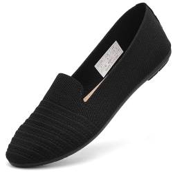 Ballerinas Damen Loafer rutschfeste Brautschuhe Flache Schuhe Runde Zehen Knit Kleid Schuhe Tanzschuhe Halbschuhe Strickschuhe Balerinaschuhe für Frauen Bequem Stoffschuhe. (Schwarz,38EU) von BARFULKER