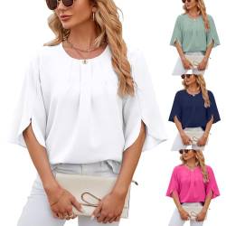 BAWUTZ Bluse Damen 3/4 Arm Oberteile,Lässige Oberteile Lose Rundhals Tunika Shirt Casual Tops,Elegant Lose Hemd mit 3/4 Arm Knopf T-Shirts (Weiß,XL) von BAWUTZ