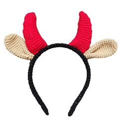 Frauen Stricken Ochsenhorn Kopfschmuck Wolle Stirnband Für Halloween Party Weihnachten Schöne Cosplay Haarschmuck Gestrickte Stirnband Stricken Wolle Stirnband von BAYORE