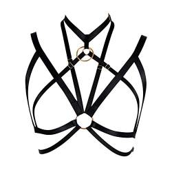 BBOHSS Damen Body Harness Dessous BH BH Hohlkörper Cupless Bra Punk Gothic Prom Plus verstellbare Größe Kleidung Zubehör (Schwarz) von BBOHSS