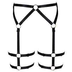 BBOHSS Damen Body Harness Strumpfband Bein Taille Strappy Dessous Body Caged Elastisch Verstellbar Oberschenkel Strümpfe Kostüm Gr. Einheitsgröße, Schwarz von BBOHSS