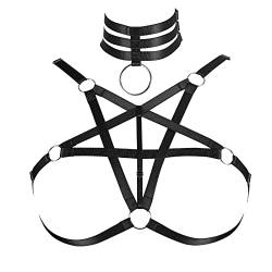 Damen Body Harness Plus Size Pentagramm Mode BH Punk Gothic Top Hohler Gürtel Halloween Weihnachten Karneval Tanzkostüm (Schwarz) von BBOHSS