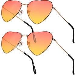 2 Sonnenbrillen, Herz, Hippie-Sonnenbrille, Hippie-Sonnenbrille, Hippie-Sonnenbrille, mit Metallrahmen, dünn, schöne Brille, Retro, Vintage, Rot und Gelb von BBTO