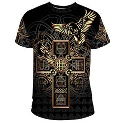 Nordischen Mythologie Thema T-Shirt 3D Bedruckter Odin Tattoo Paare Sommer Kurzarm Cosplay Kostüm Vikings Fanartikel (11 USA Größe),Hugin Munin,XL von BBYOUTH