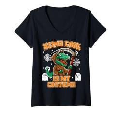 Damen T-Rex Dinosaurier Boo Sensenmann Trick Or Treat Halloween T-Shirt mit V-Ausschnitt von BCC Halloween Shirts