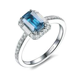 BCughia Ehering Damen Silber, Ring Silber 925 Verlobung Rechteck Meer Blau Zirkonia Ring Größe 53 (16.9) von BCughia