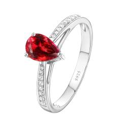 BCughia Hochzeitsringe Damen, Eheringe Silber 925 Damen Rot Birne Form Zirkonia Ring Größe 63 (20.1) von BCughia