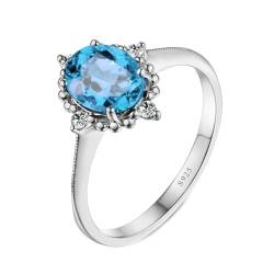 BCughia Ring Silber Damen Verlobungsringe, Damenring 925 Silber Damen Oval Meer Blau Zirkonia Ringe Größe 60 (19.1) von BCughia